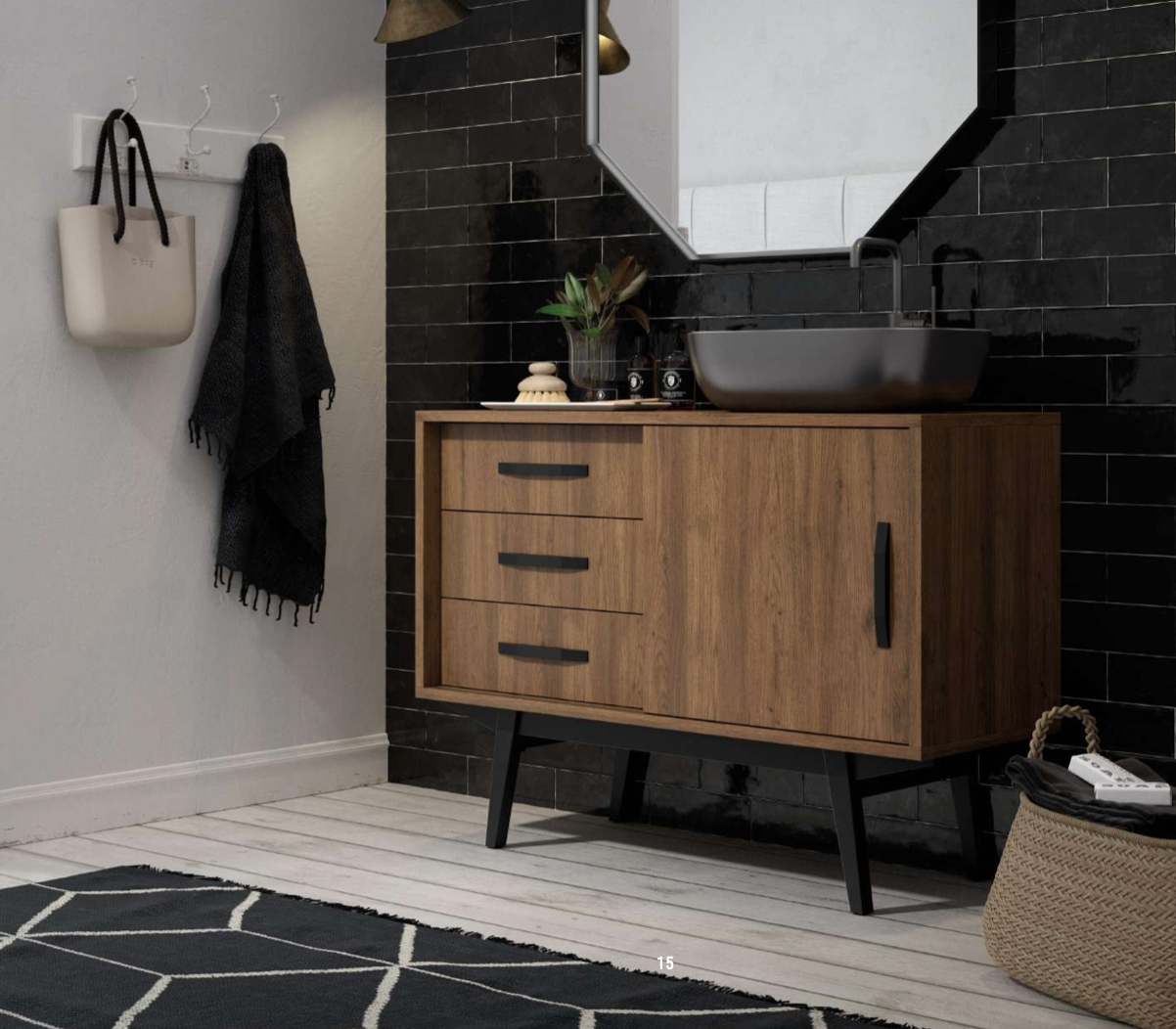 mueble baño retro espejo octagonal