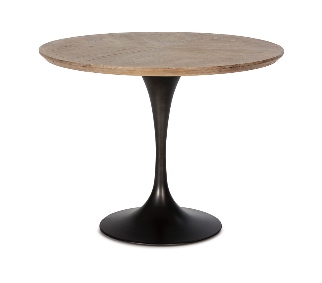 imagen mesa comedor redonda madera y metal negro