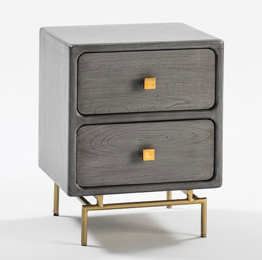 imagen mesita noche madera gris/metal dorado