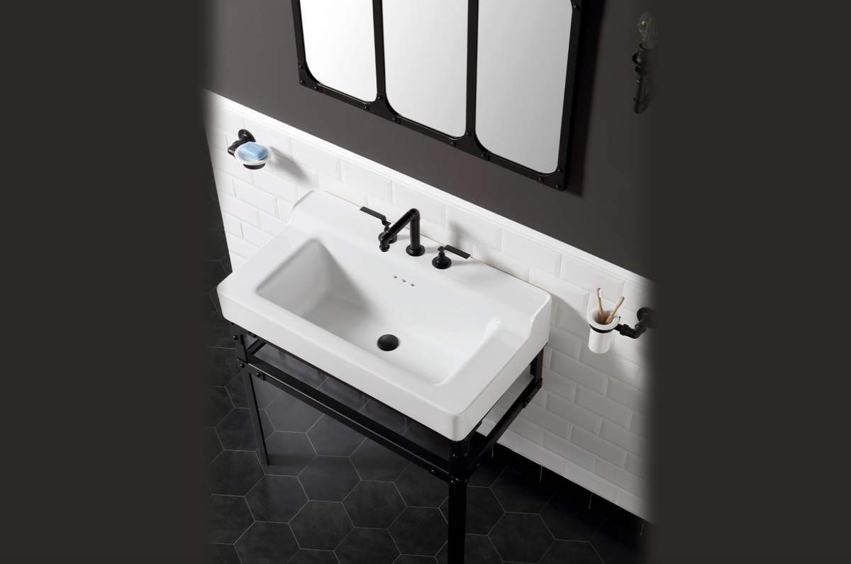 imagen lavabo 90cm con base metálica negra Industrialis