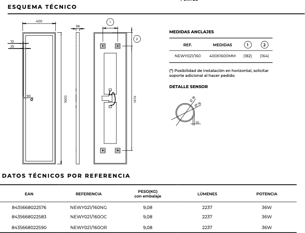 especificaciones técnicas espejo New York