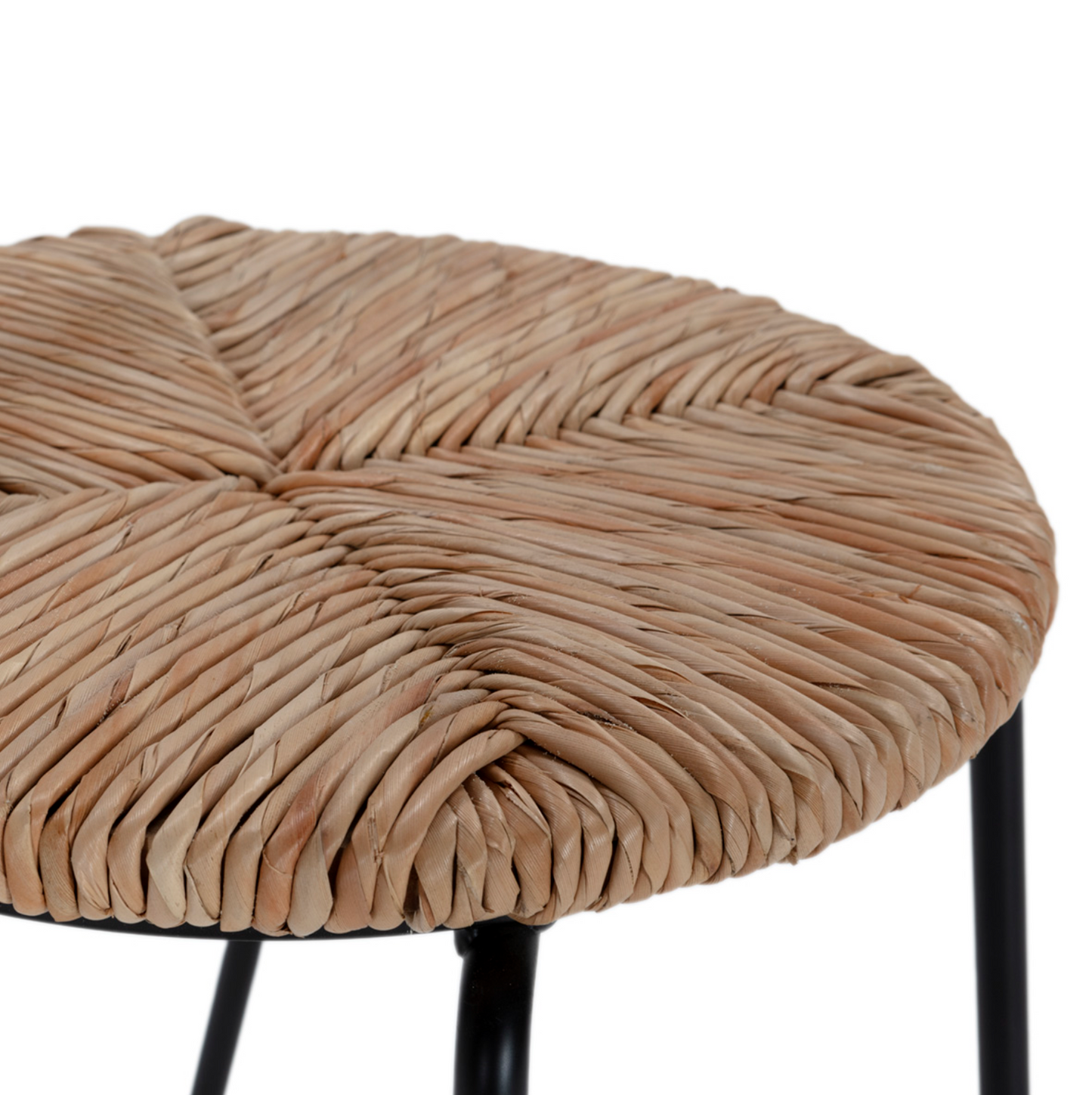 Taburete Hierro, Madera y Cuerda Negro/Nogal Estilo Vintage | Thai Natura | Retrotimes