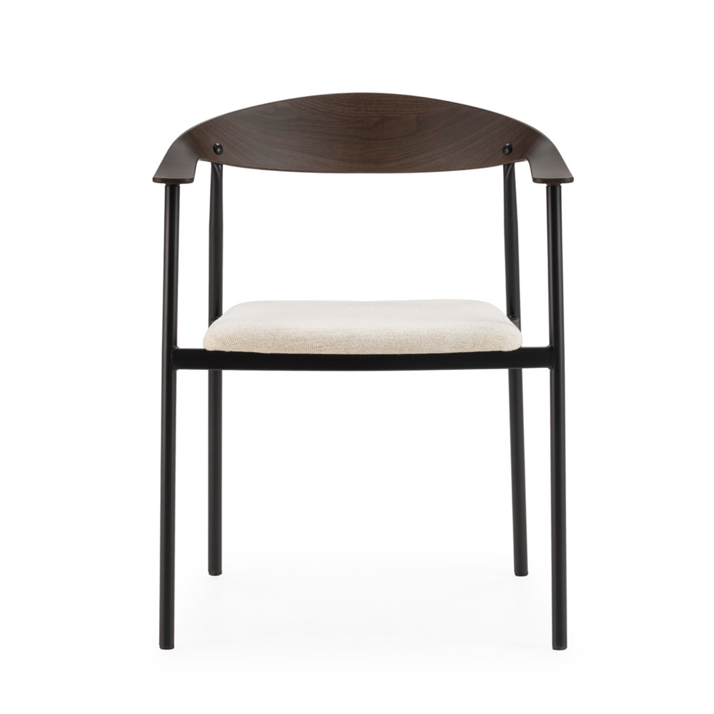 Silla con Reposabrazos Estilo Mid-Century Escandinavo Madera Nogal y Tela Gris | Thai Natura | Retrotimes
