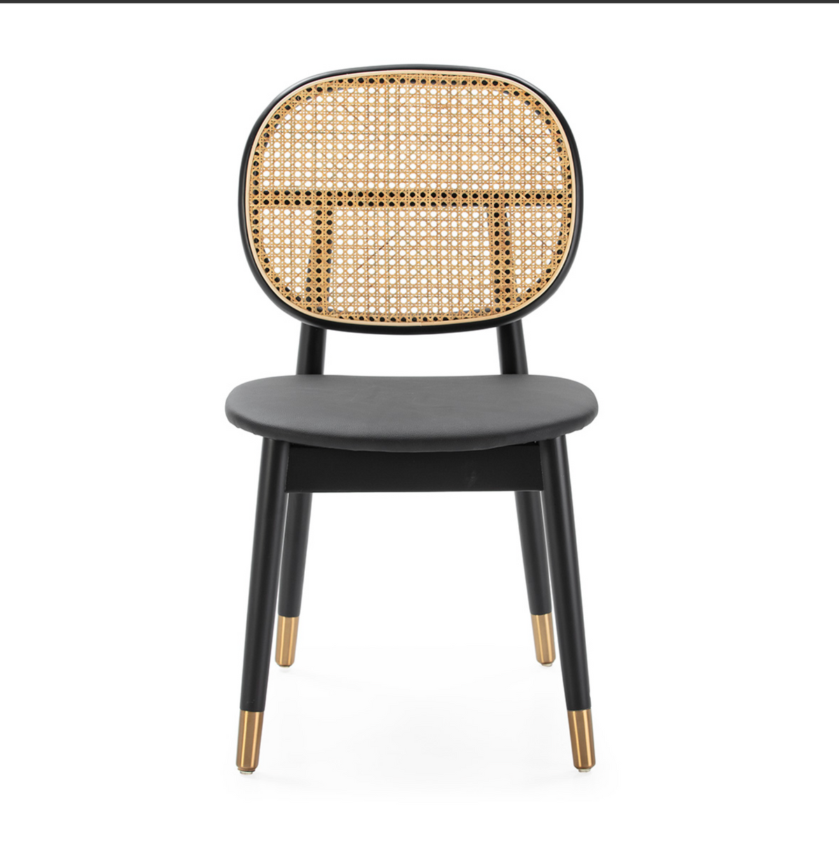 Rattan and Black Wood Chair with Gold Detail Vintage Style | Thai Natura | Retrotimes