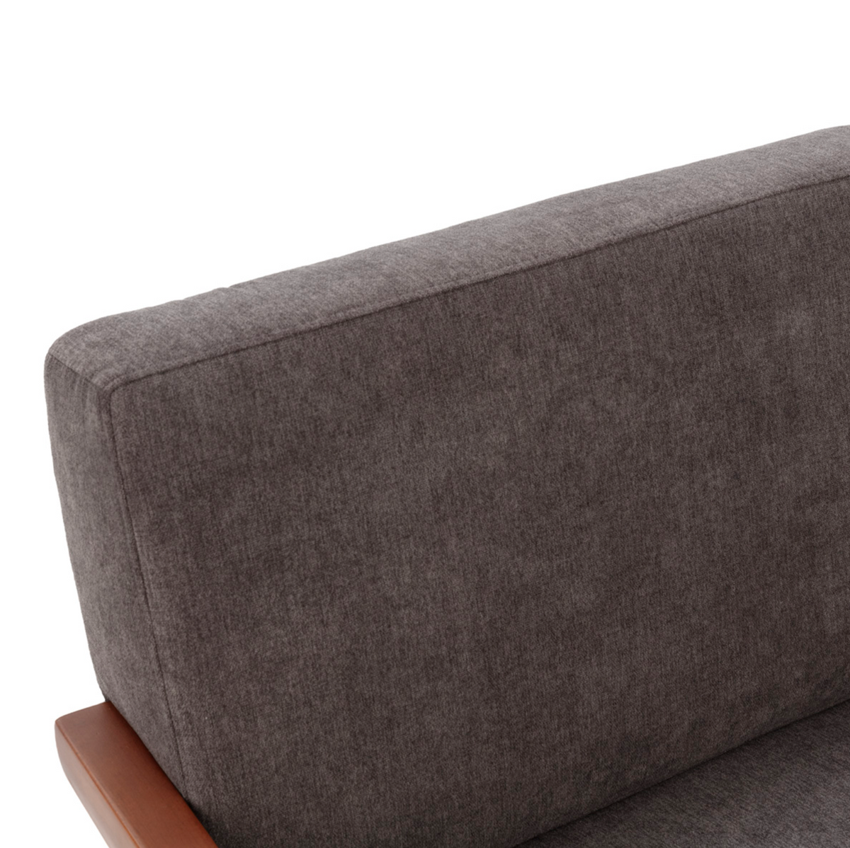 Sillón Mid-Century Industrial de Haya Nogal, Metal Negro y Tela Gris | Thai Natura