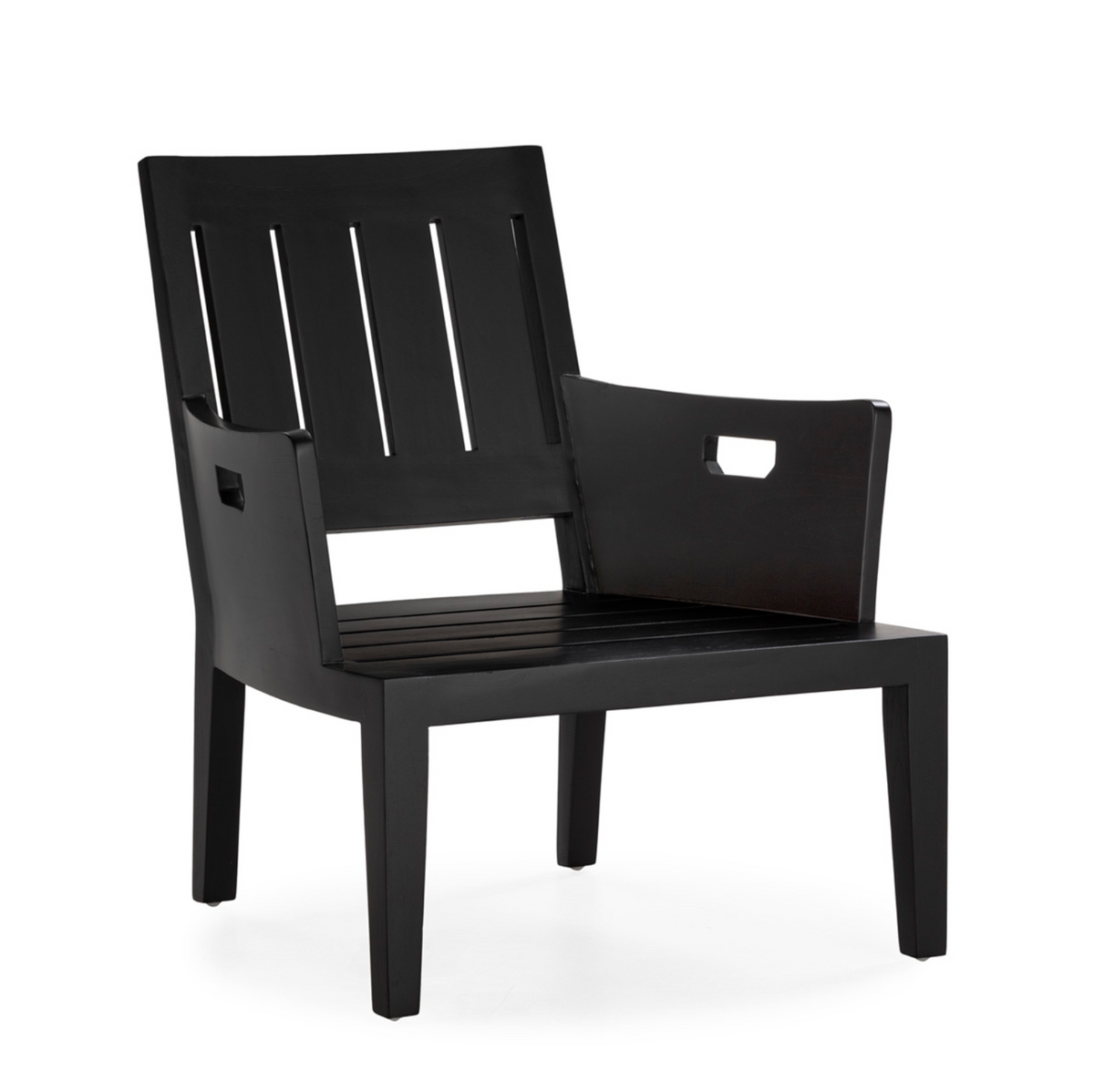 Black Lacquered Teak Art Deco Armchair with White Cushions | Thai Natura