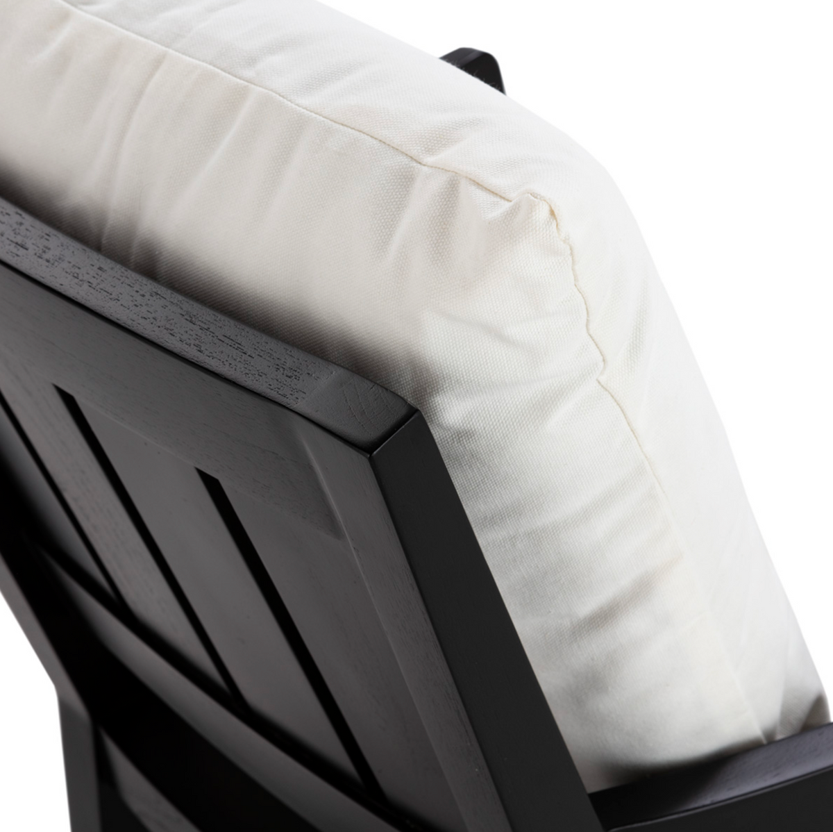 Black Lacquered Teak Art Deco Armchair with White Cushions | Thai Natura