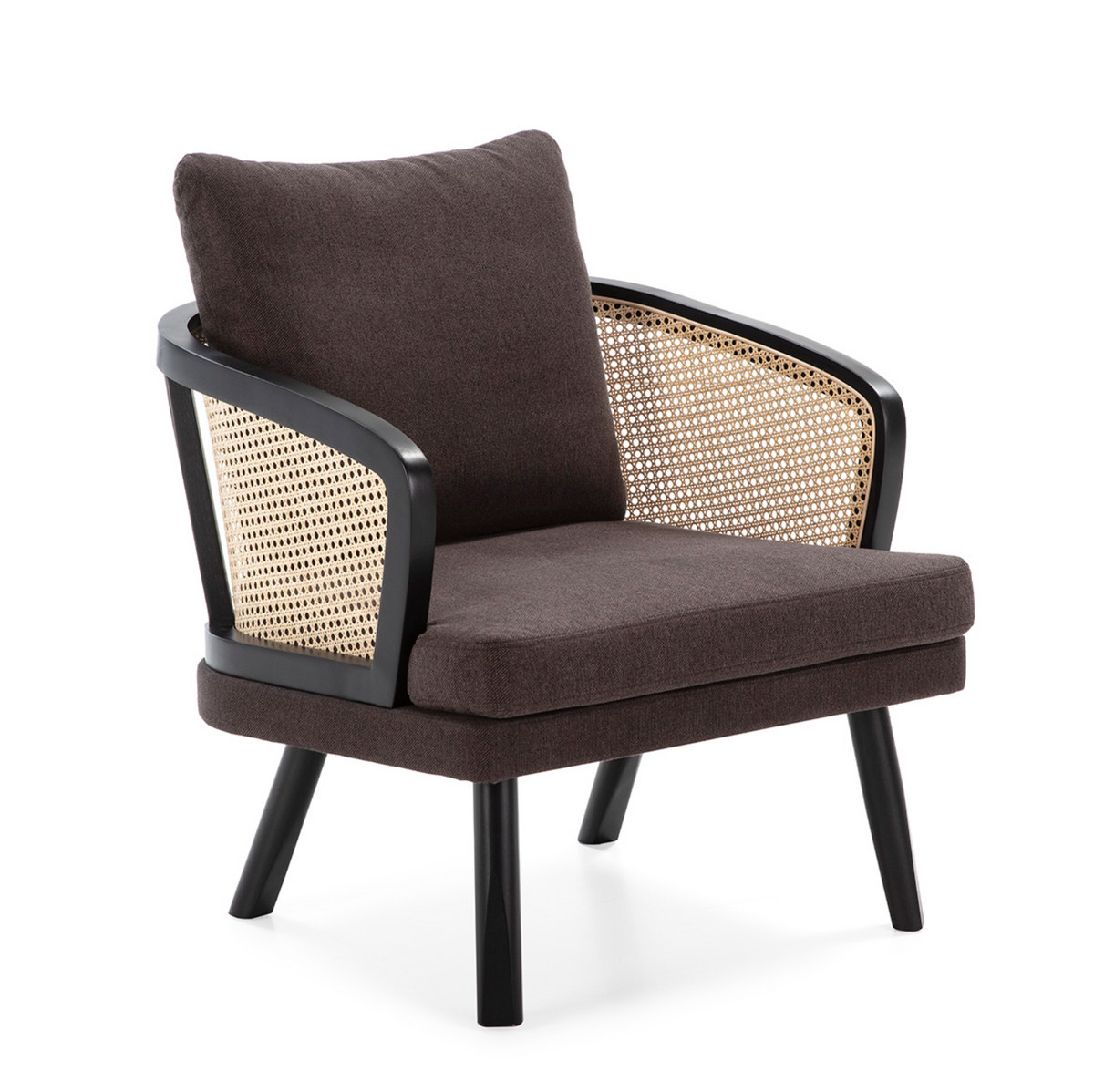Sillón Vintage de Ratán Natural y Madera Negra con Brazos | Thai Natura