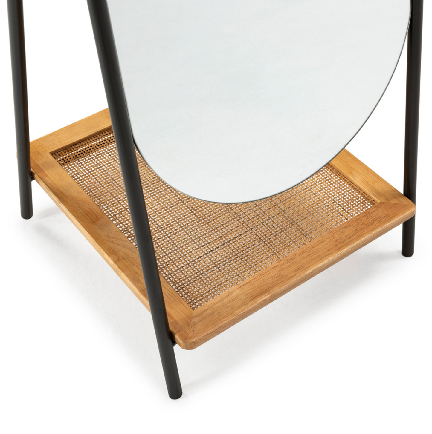 Espejo de Pie Vintage Negro con Balda de Ratán | Thai Natura