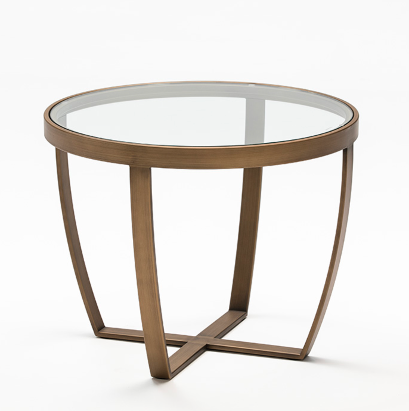 Mesa Auxiliar Vintage Cristal y Metal Bronce | Ø60 x 46 cm