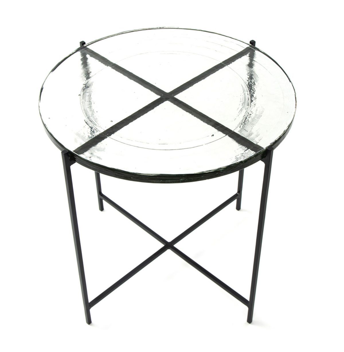 Mesa Auxiliar Redonda Vintage Vidrio Rústico y Metal Negro | Ø51 x 51 cm