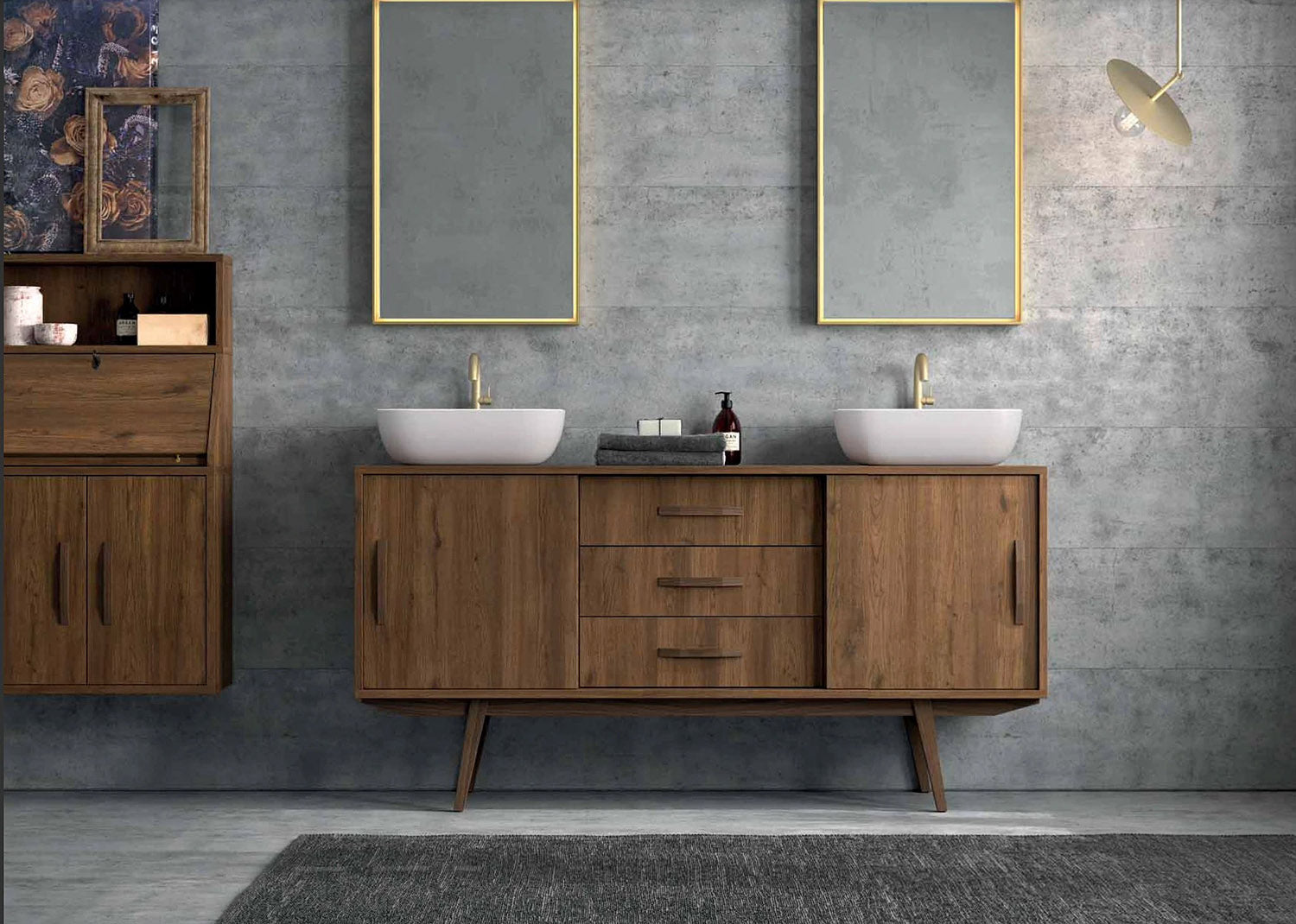 velvet mueble portalavabos 2 puertas correderas cajones patas tiradores roble trebino