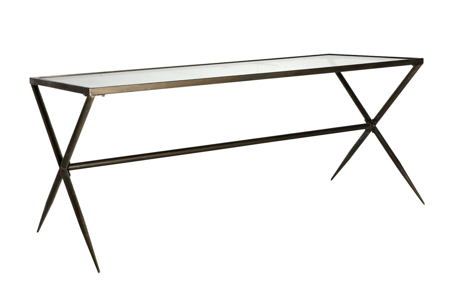 Vista lateral de la Mesa de comedor vintage vidrio y hierro retrotimes 1882