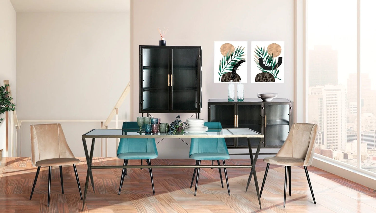 Comedor de estilo industrial con Mesa estilo vintage de vidrio y hierro