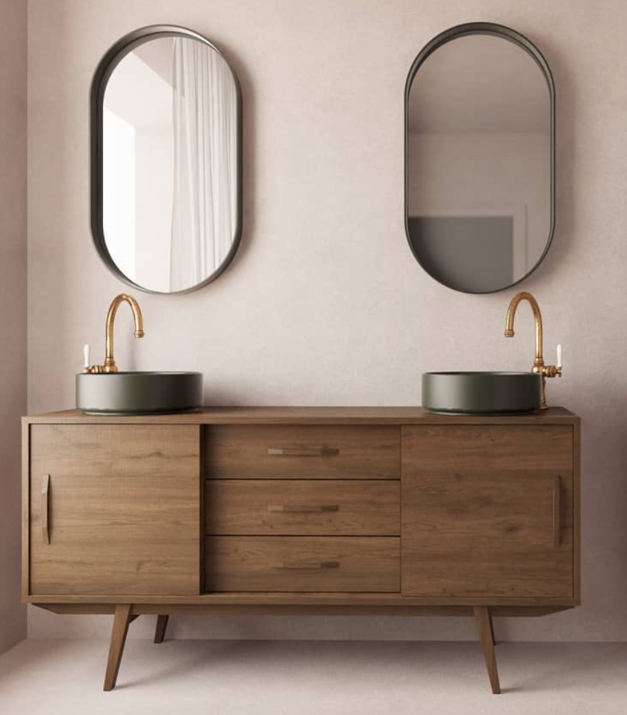 ambientación mueble velvet portalavabos 2 puertas correderas  cajones patas tiradores roble trebino
