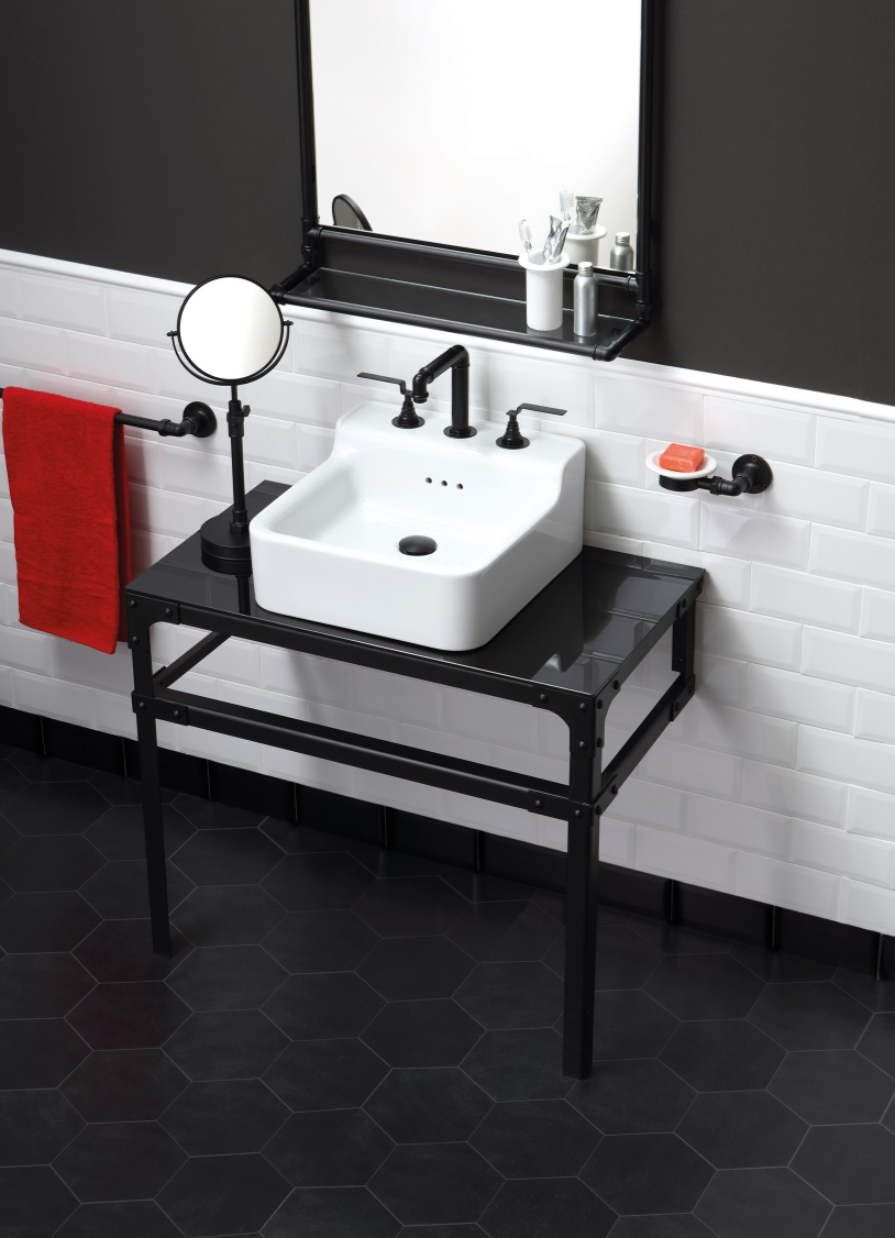 detalle lavabo sobreencimera Industrialis sobre base metálica