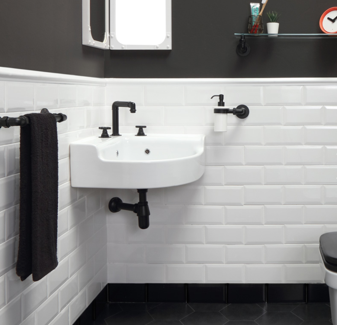 ambientación baño lavabo Industrialis esquinero