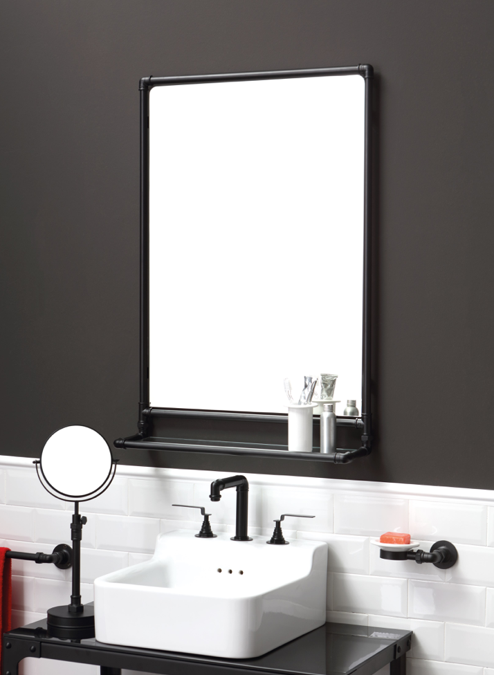 ambientación baño con espejo Industrialis con estante