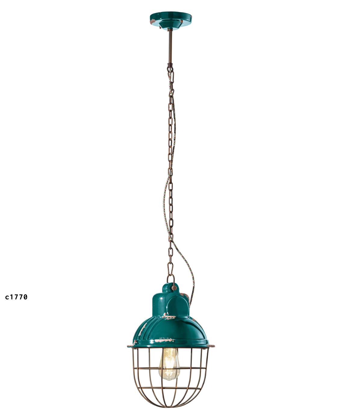 imagen lámpara colgante Industrial C1770 verde vintage