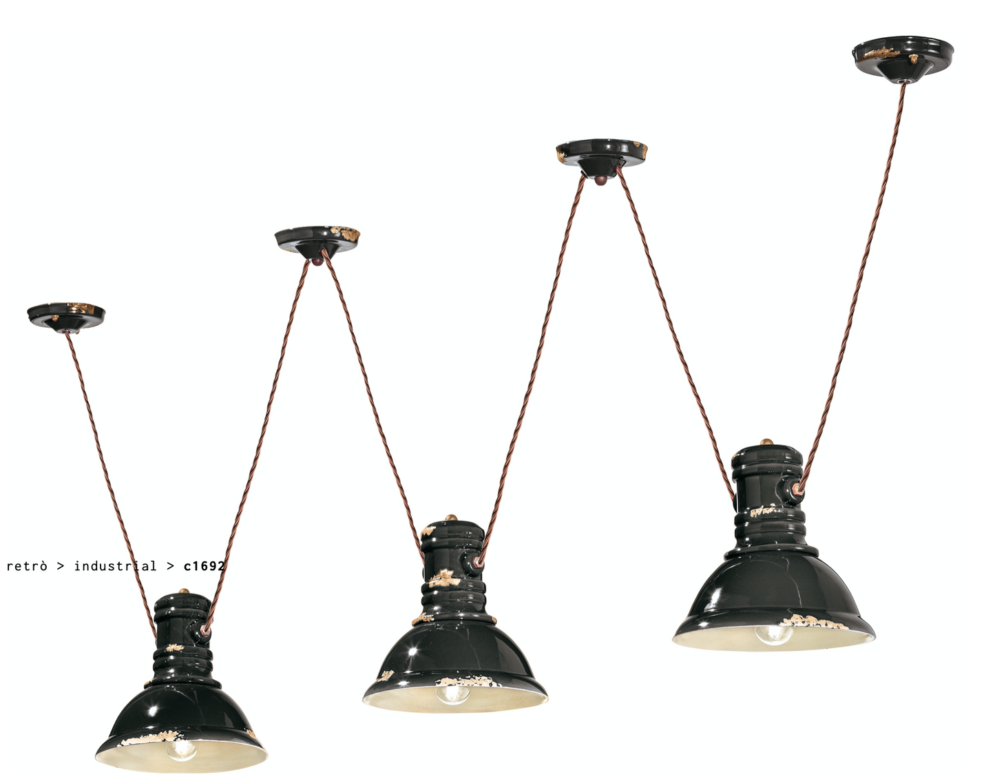 imagen lámpara colgante triple foco Industrial C1692 negro