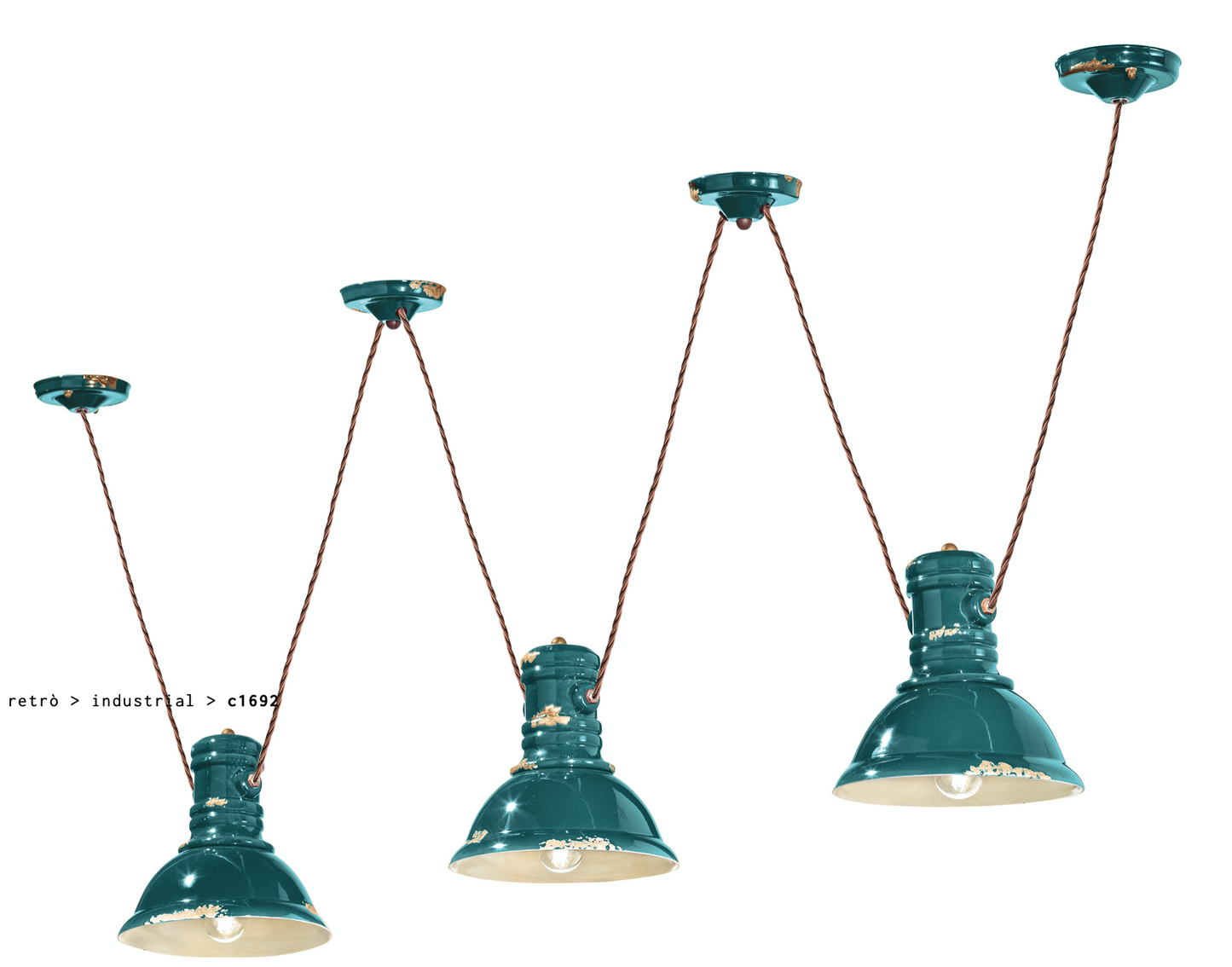 imagen lámpara colgante triple foco Industrial C1692 verde vintage