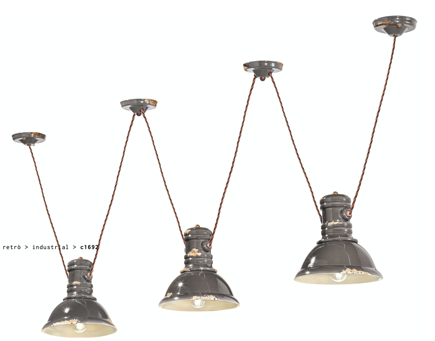 imagen lámpara colgante triple foco Industrial C1692 gris