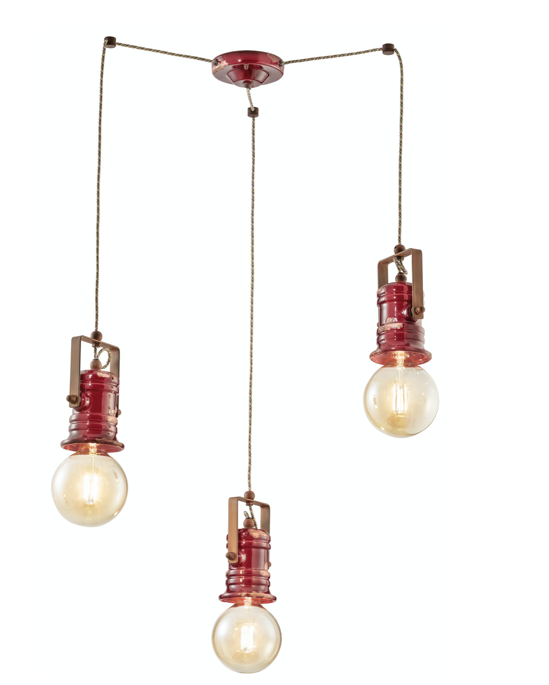 imagen lámpara colgante triple foco Urban C1841 rojo burdeos