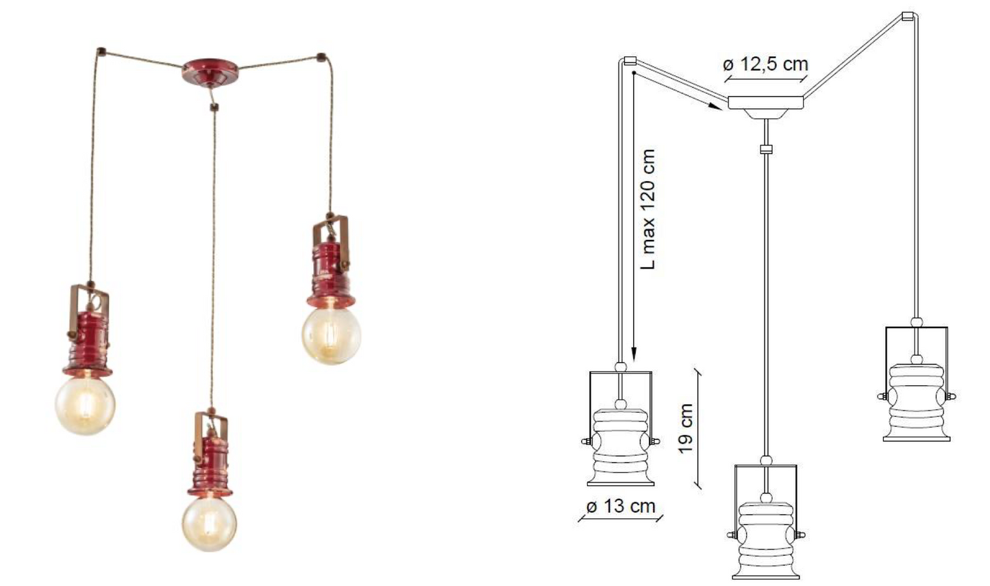 medidas lámpara colgante triple foco Urban C1841 