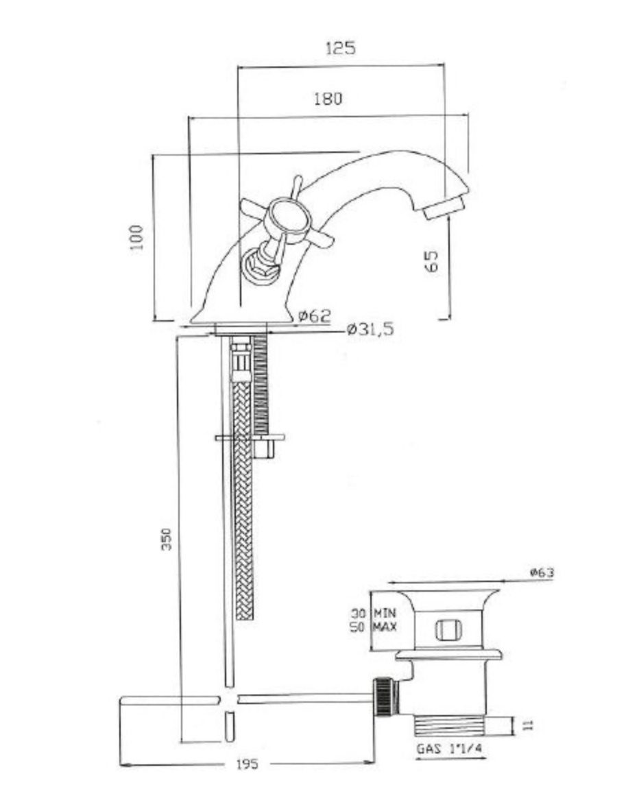 medidas grifería lavabo RL104