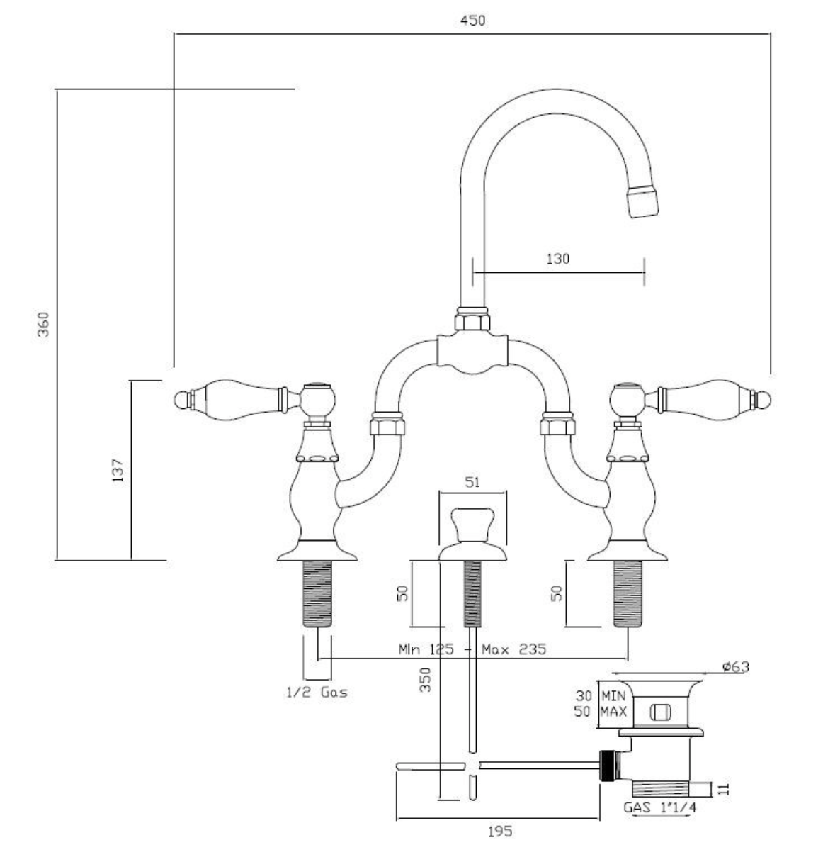 medidas grifería lavabo puente alto RL1014