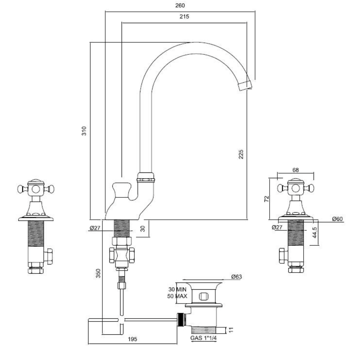 medidas grifería lavabo RL101 
