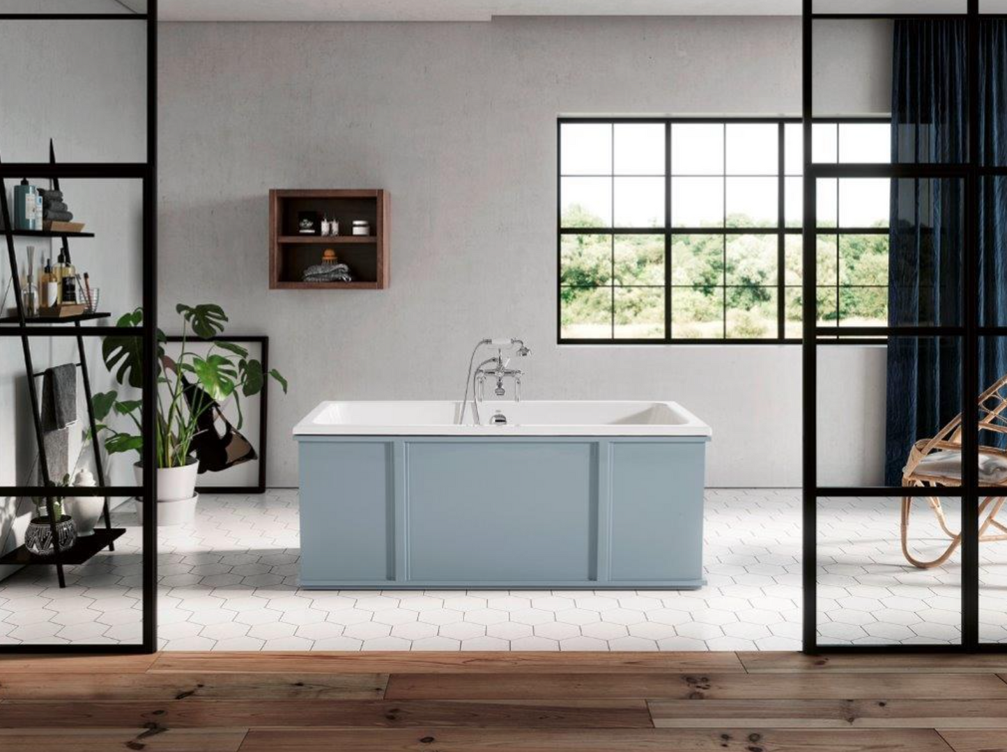 ambientación baño conbañera Industrial en color RAL