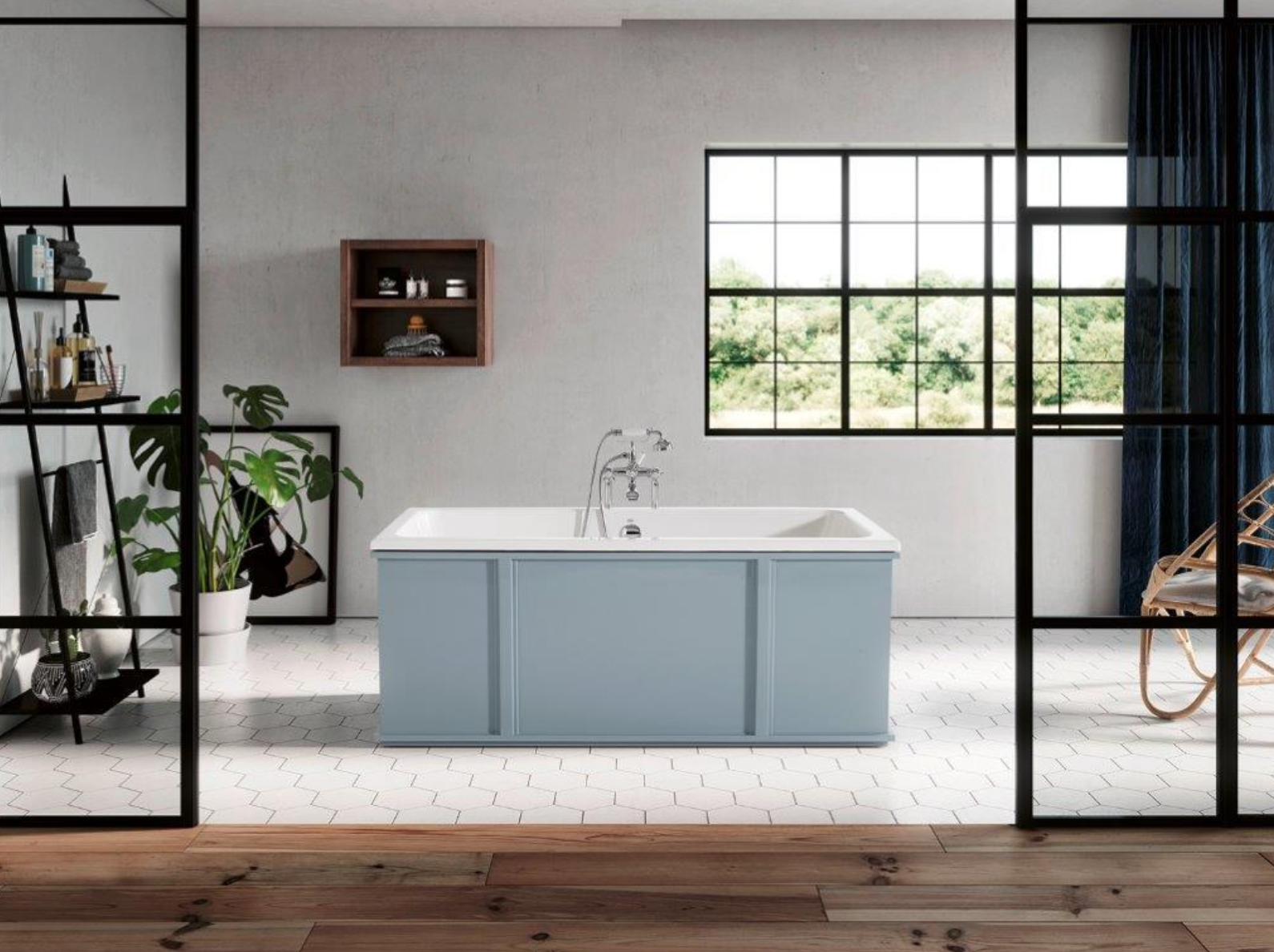 ambientación baño conbañera Industrial en color RAL