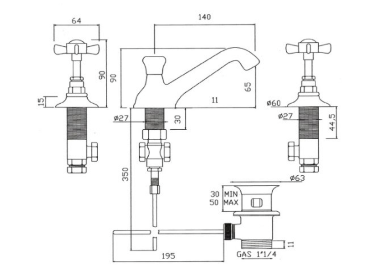 medidas grifería lavabo RL102 