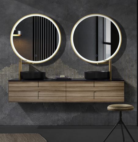 ambiente baño con imagen espejo Paris oro cepillado