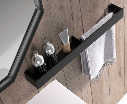 imagen estante con toallero de estilo Industrial en negro mate