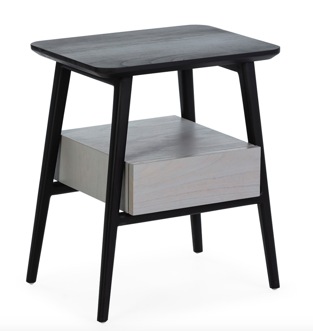 imagen mesita noche madera negro/ gris con cajón