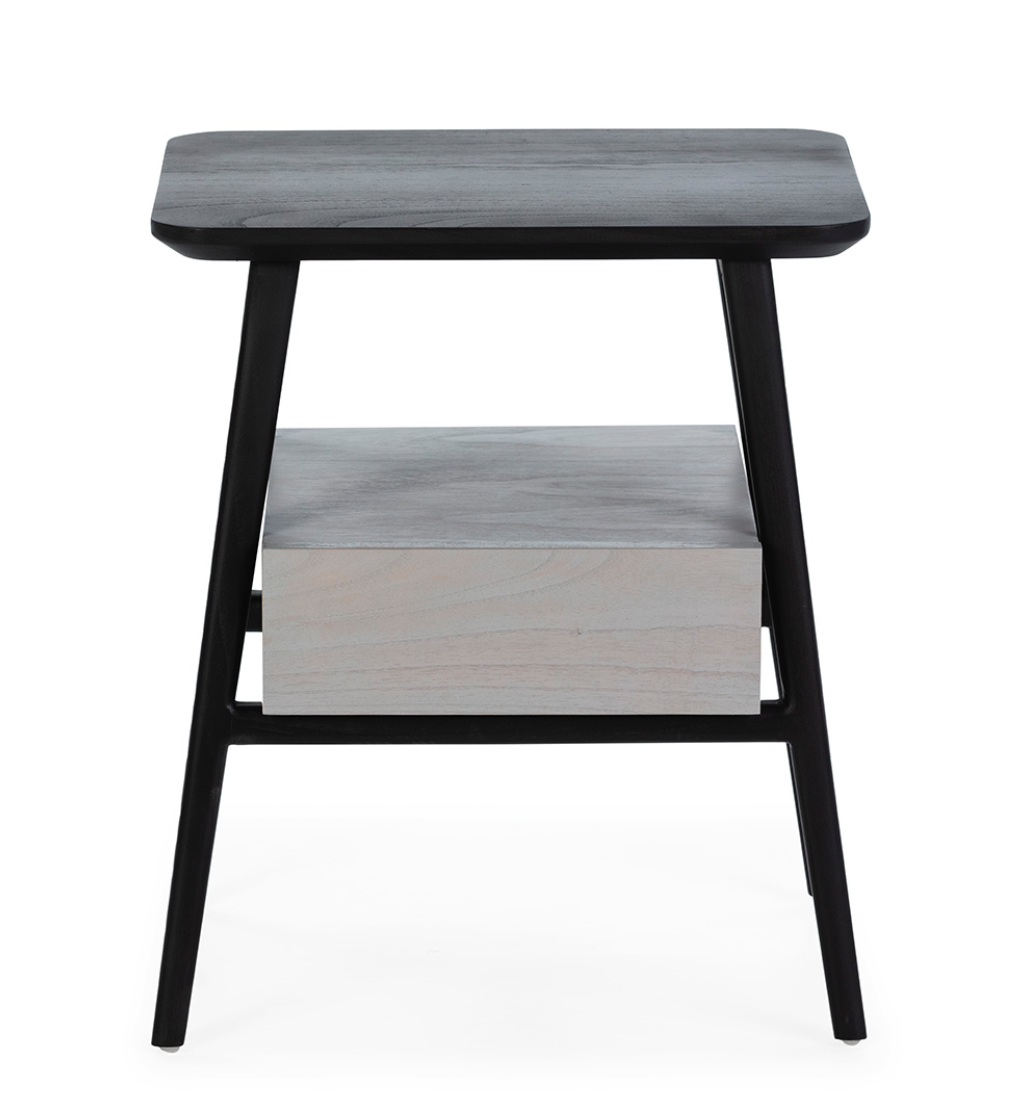 imagen mesita noche madera negro/ gris con cajón