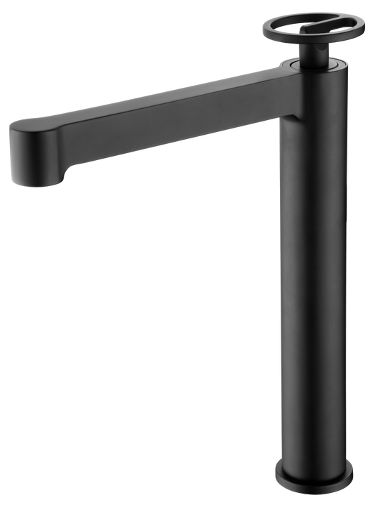 IMAGEN GRIFO LAVABO MONOMANDO CAÑO ALTO OLIMPO NEGRO MATE