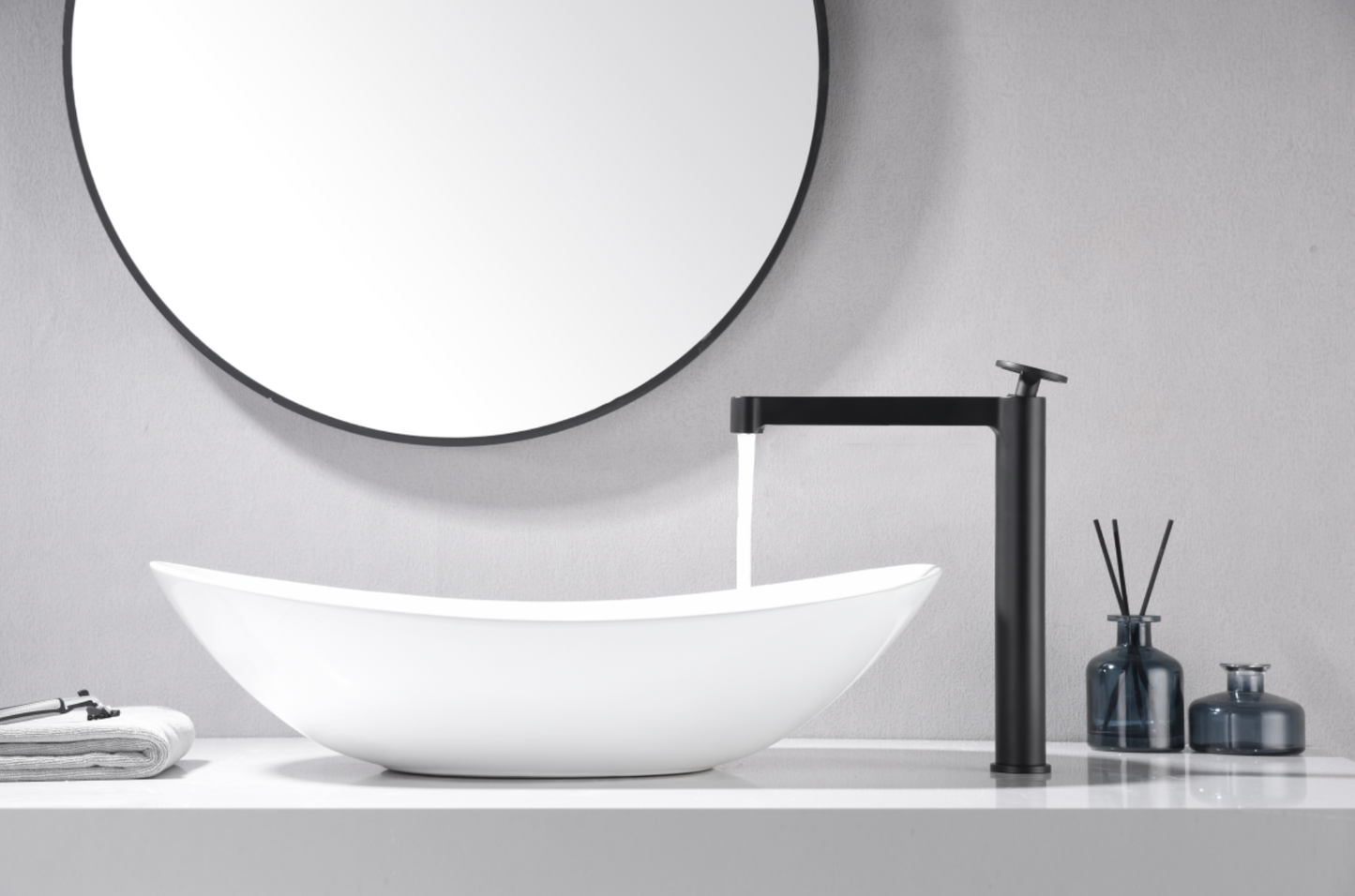 imagen grifo lavabo caño alto Olimpo en negro mate