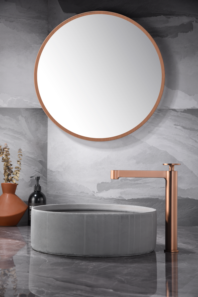 imagen grifería lavabo alto monomando oro rosa cepillado