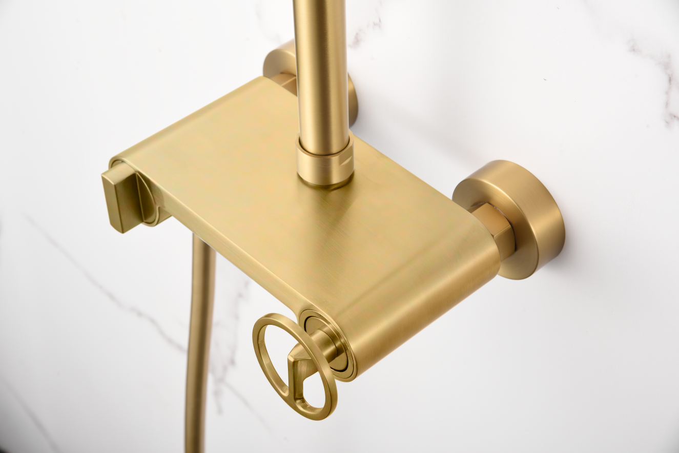 detalle barra de ducha Olimpo en oro cepillado