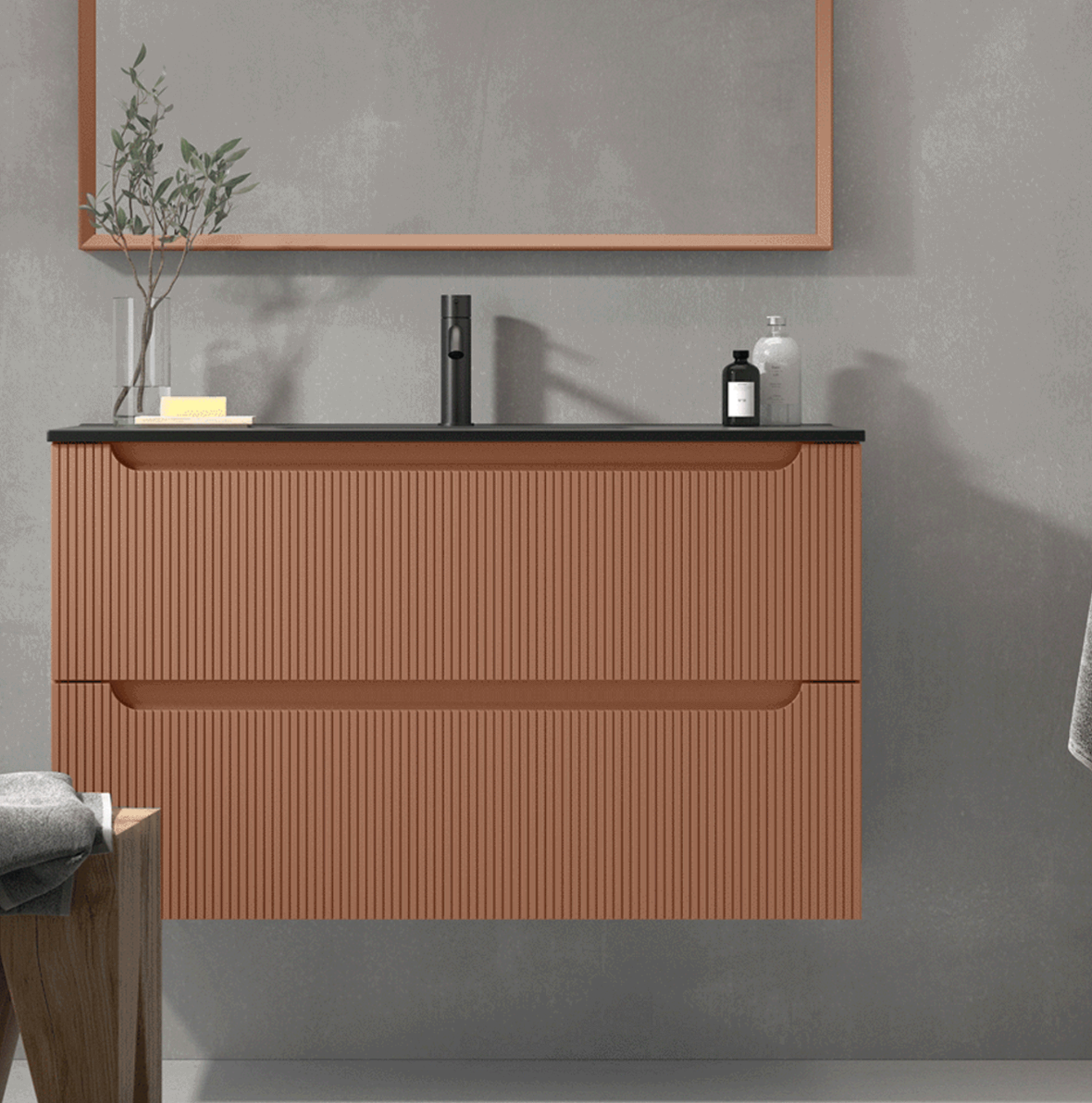 mueble portalavabo Kimono 2 cajones en Terracota 