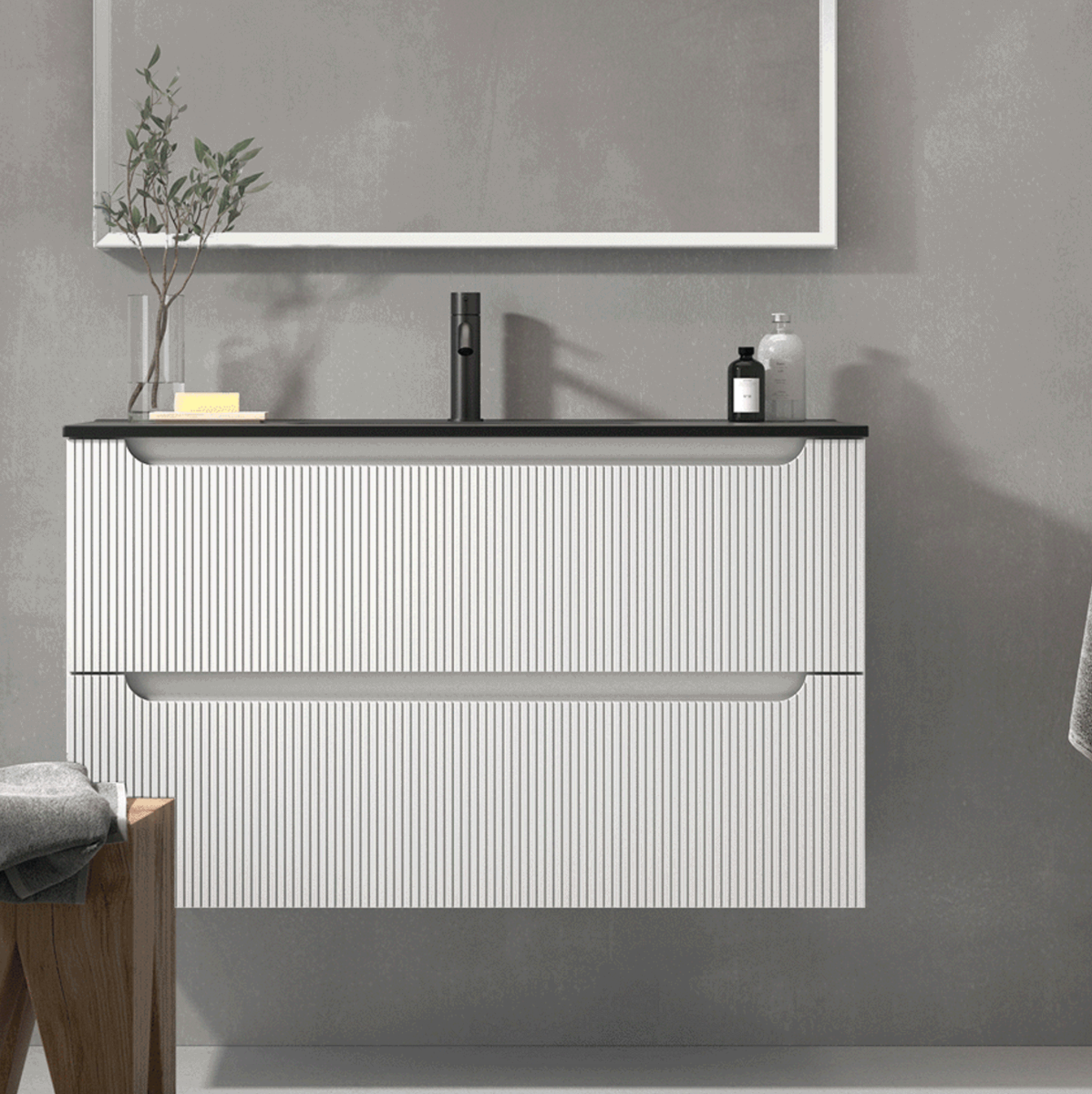imagen mueble portalavabo Kimono 2 cajones en blanco tiza