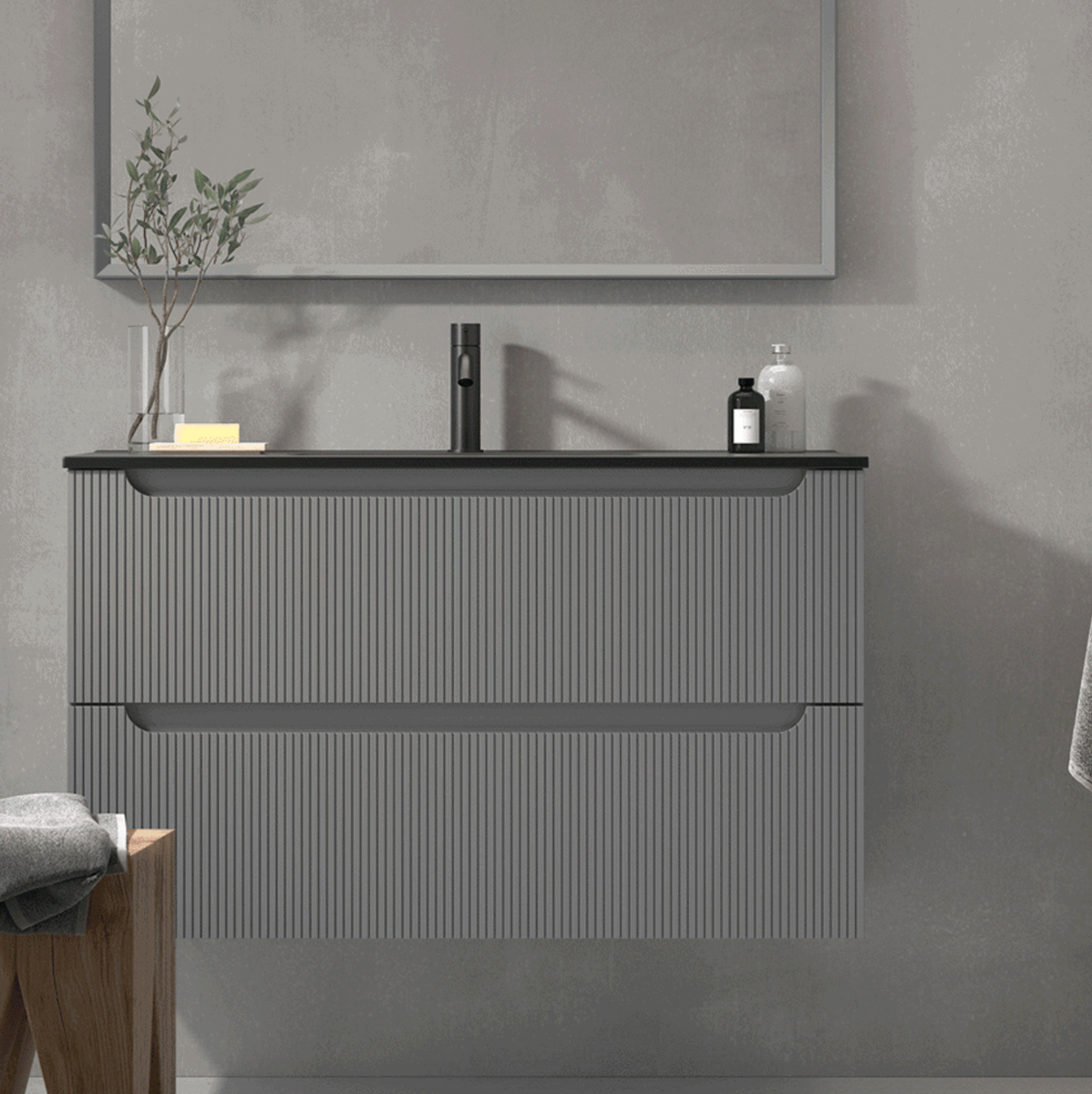 imagen mueble portalavabo Kimono 2 cajones en gris Londres
