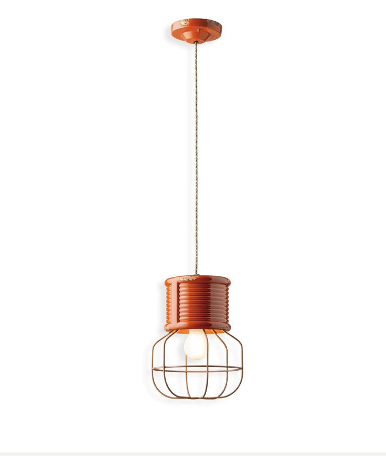 imagen lámpara colgante estilo Industrial en naranja vintage