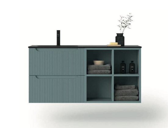 imagen estantería baja Kimono con mueble portalavabo en Azul Miami