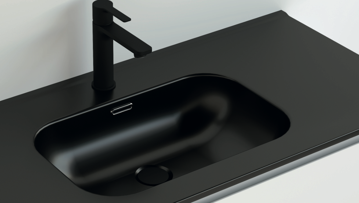 imagen encimera negra con lavabo integrado Planet