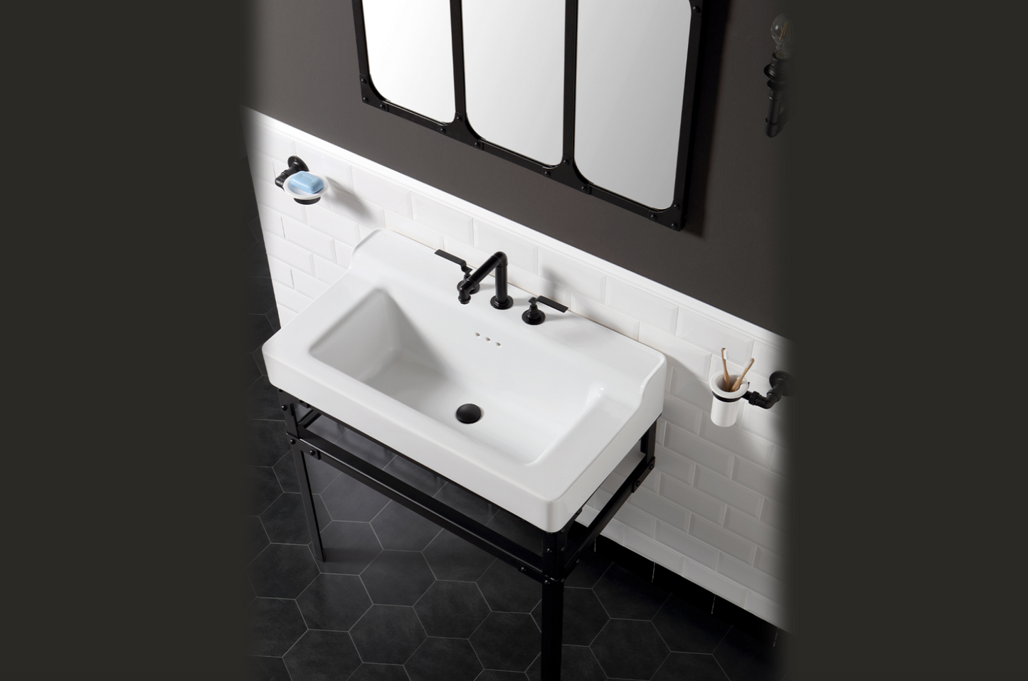 imagen lavabo 90cm con base metálica negra Industrialis