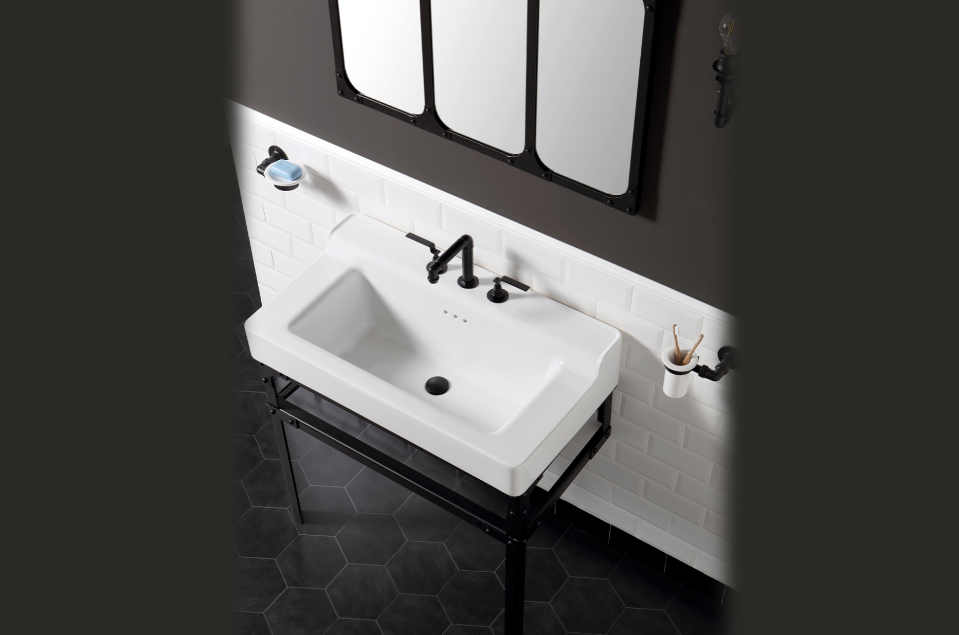 imagen lavabo 90cm con base metálica negra Industrialis